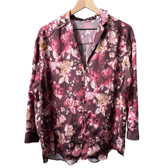Free People Intimately Long Sleeve Floral Button Down Sleep Shirt XS - Picture 1 of 5